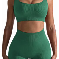 Workout Outfits for Women 2 Piece Seamless Ribbed High Waist Leggings with Sports Bra Exercise Set…